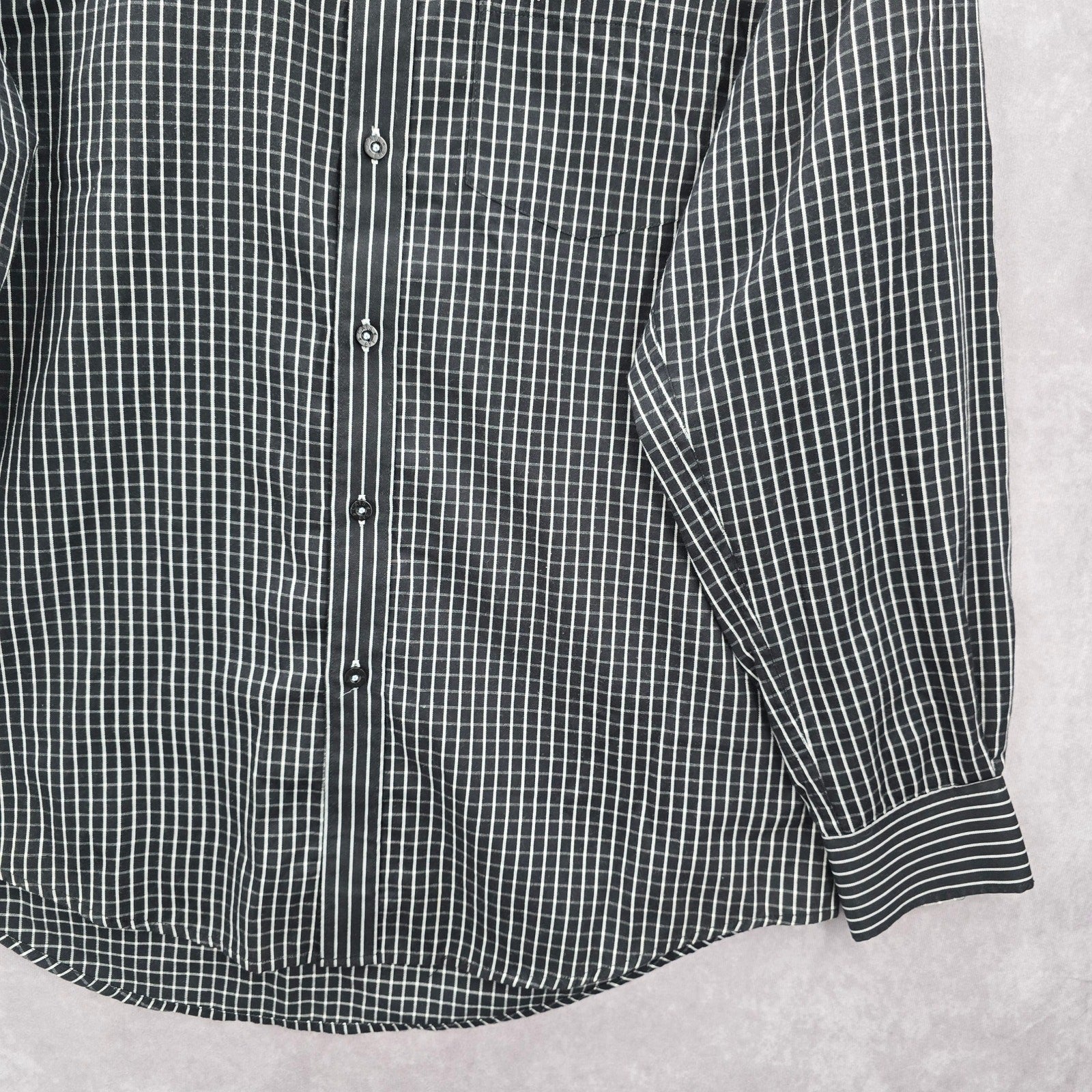 Cats Eye Black Stripe Button Down Long Sleeve Work Casual Dress Shirt Mens L