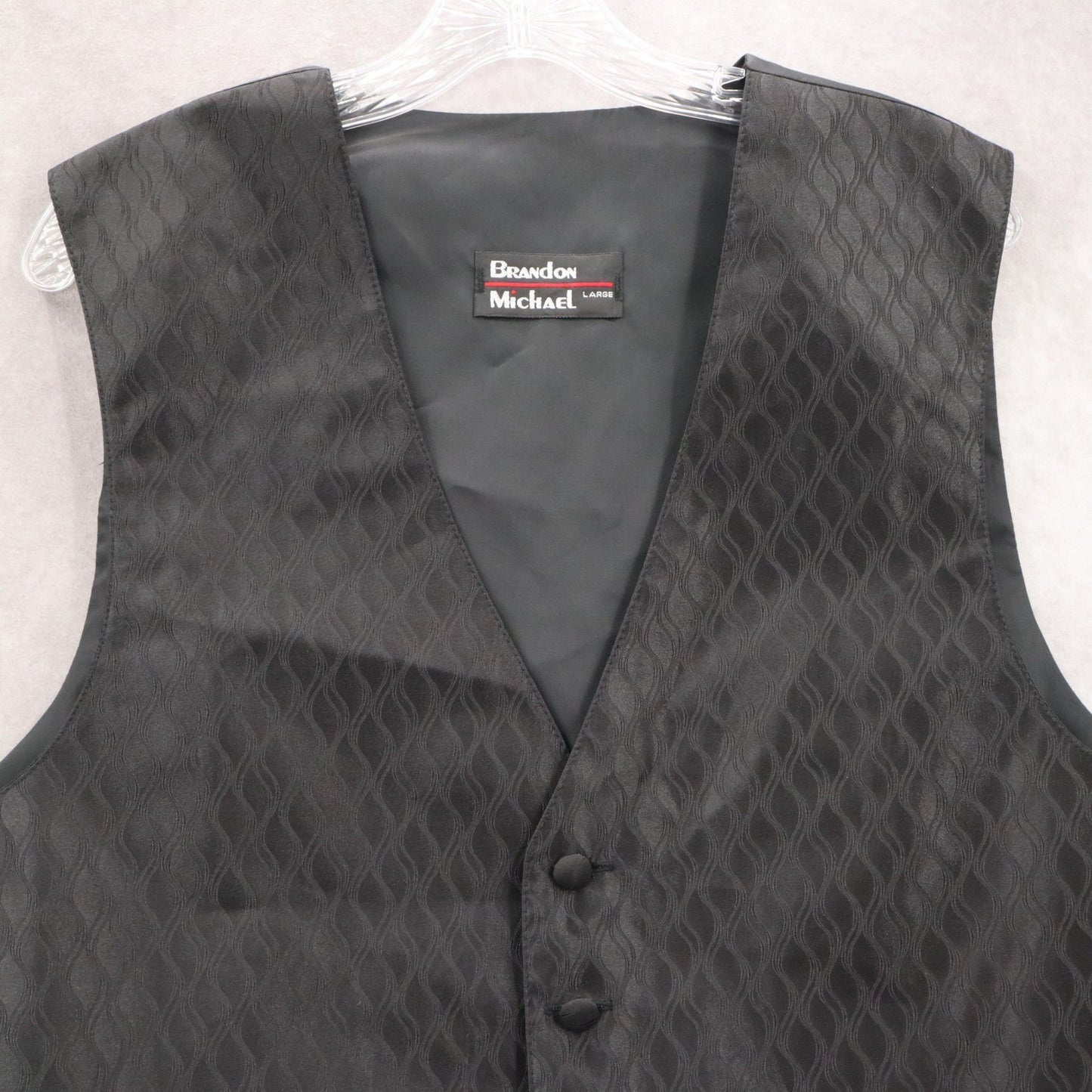 Brandon Michael Black 5 Button Point Waistcoat Tuxedo Formal Suit Vest L 46R