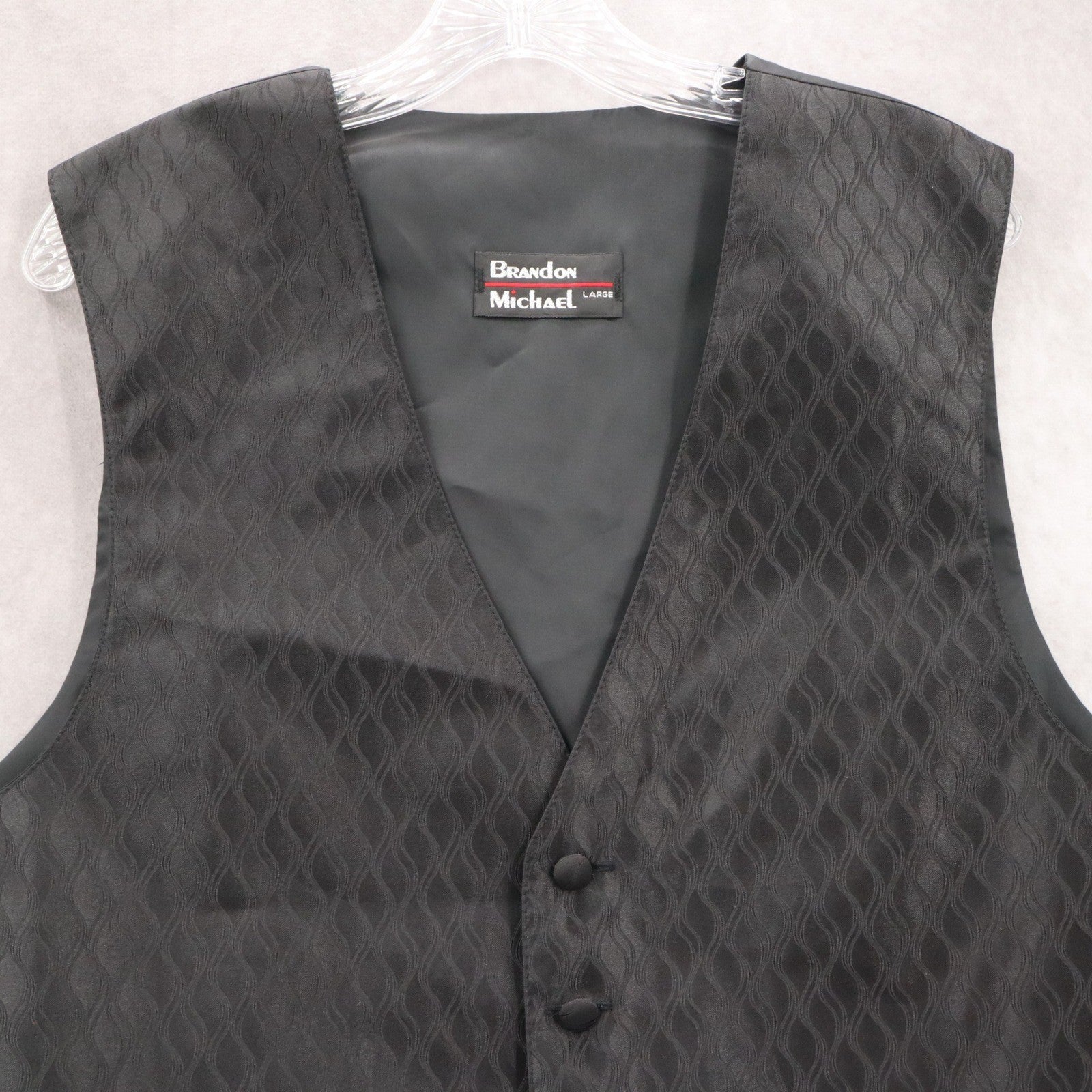 Brandon Michael Black 5 Button Point Waistcoat Tuxedo Formal Suit Vest L 46R