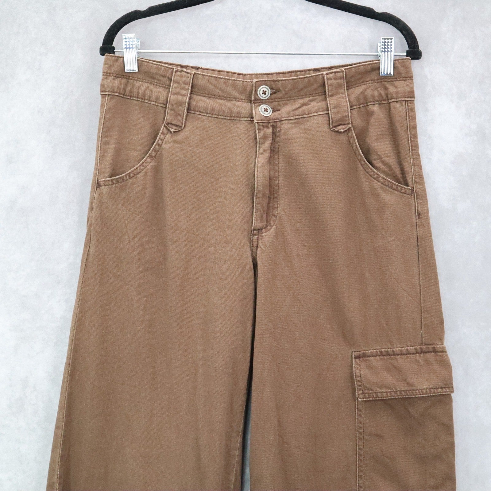 Time and Tru Brown Wide Leg Cargo Pants Utility Pocket Y2K Streetwear Small 6