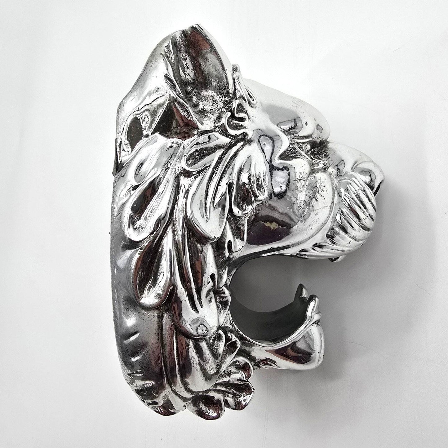 Silver Metallic Lion Head Wall Art Aluminum Mount Plaque Hanging Home Decor