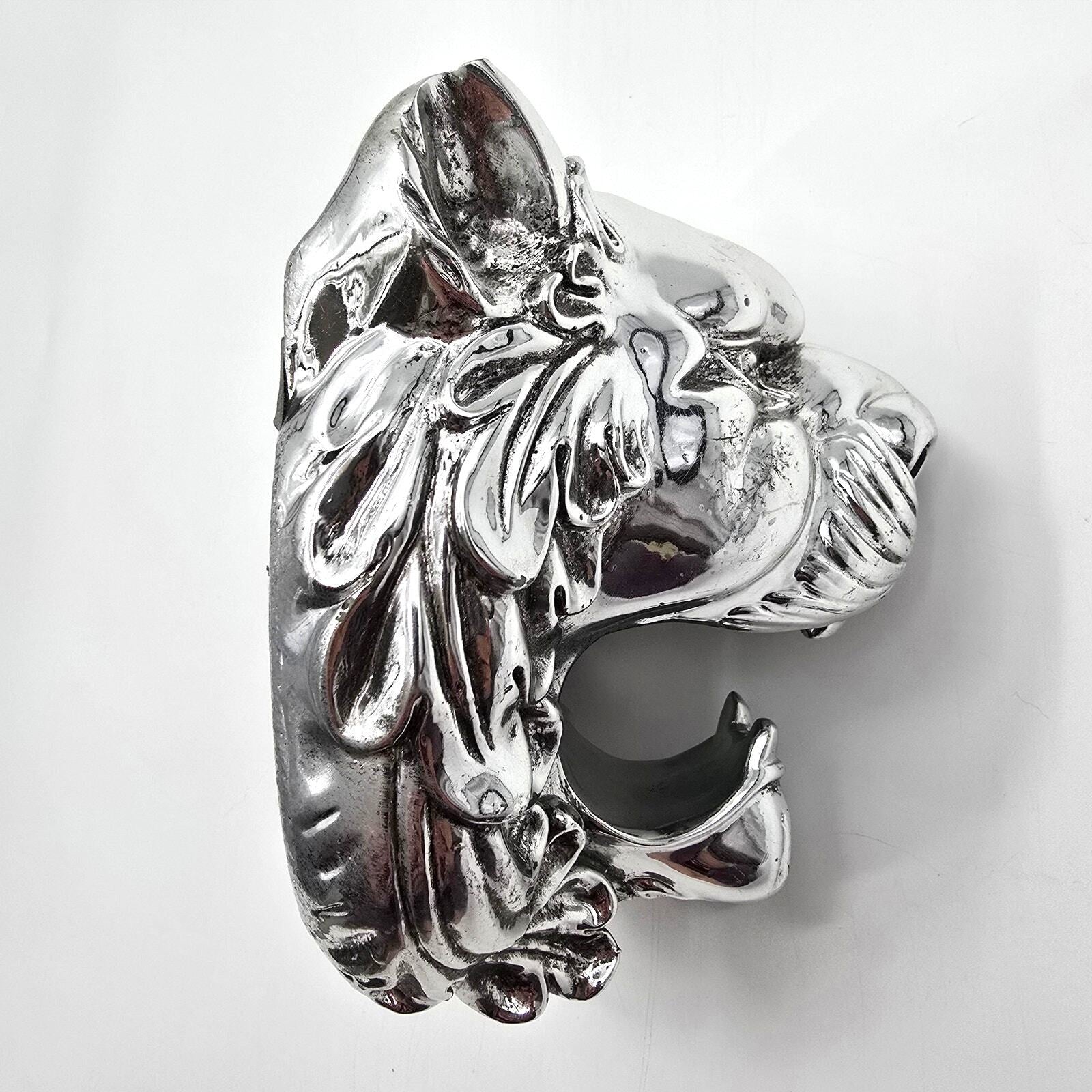 Silver Metallic Lion Head Wall Art Aluminum Mount Plaque Hanging Home Decor