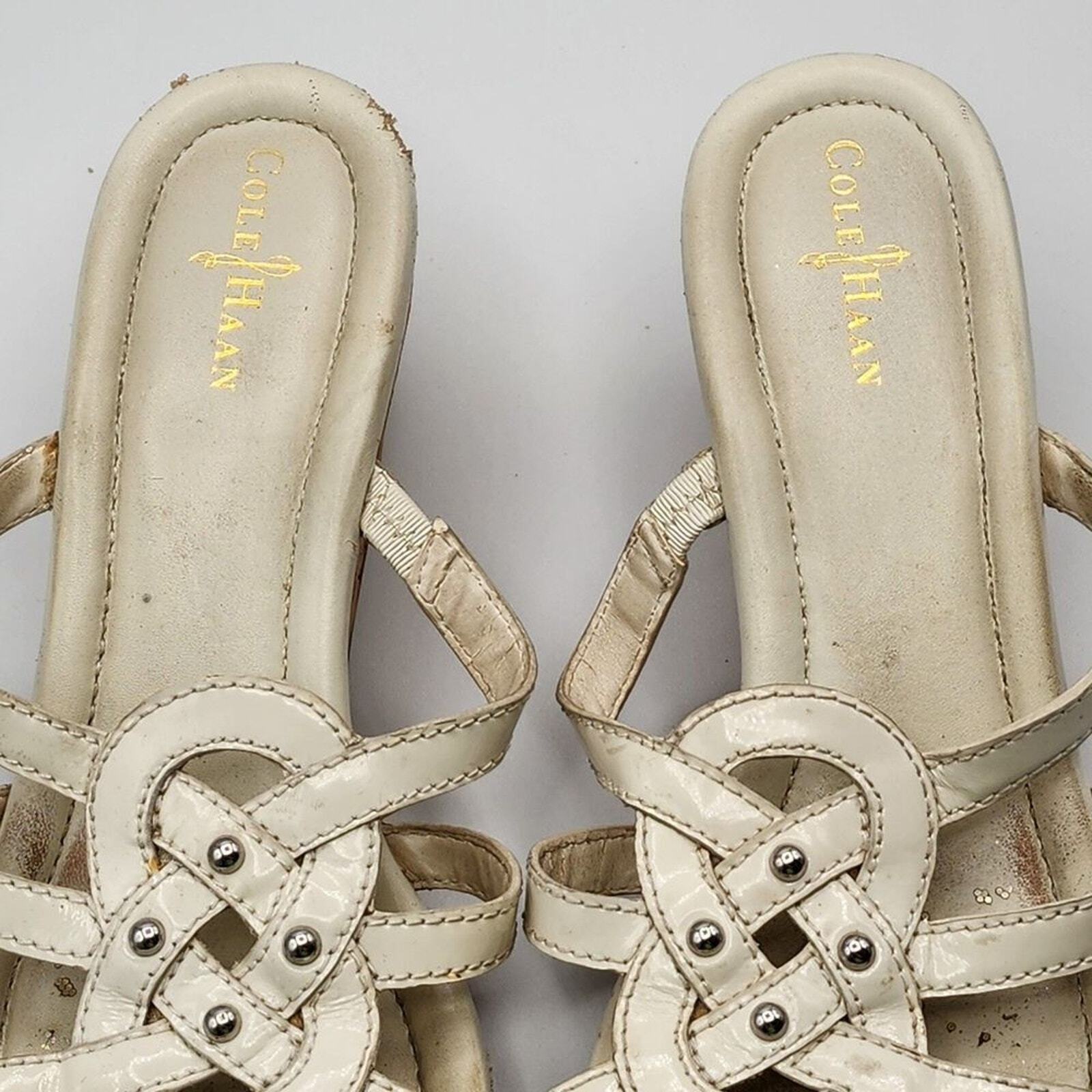 Cole Haan White Heels open Toe Slide Cork Leather Sandals Size 7.5B