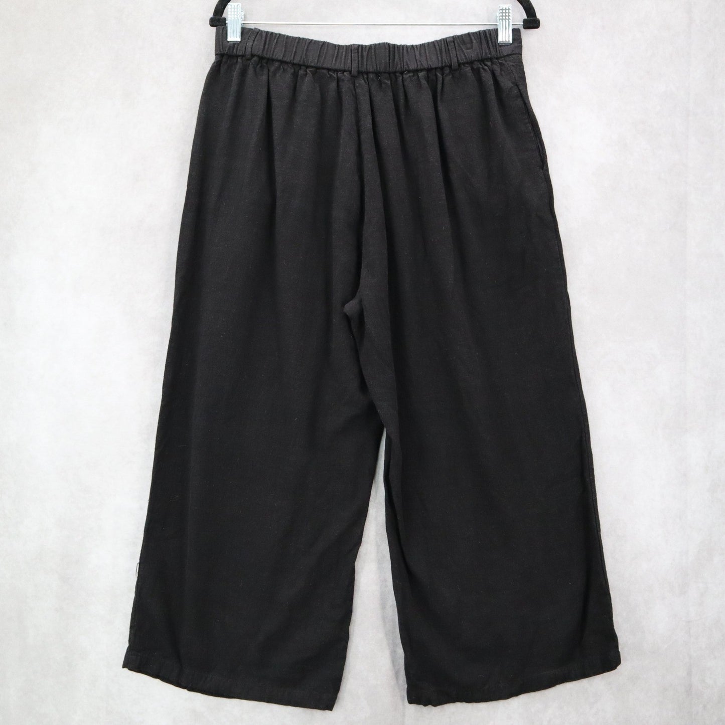 Black Cropped Wide Leg Pleated Belted Preppy Straight Leg Trousers Pant L Large