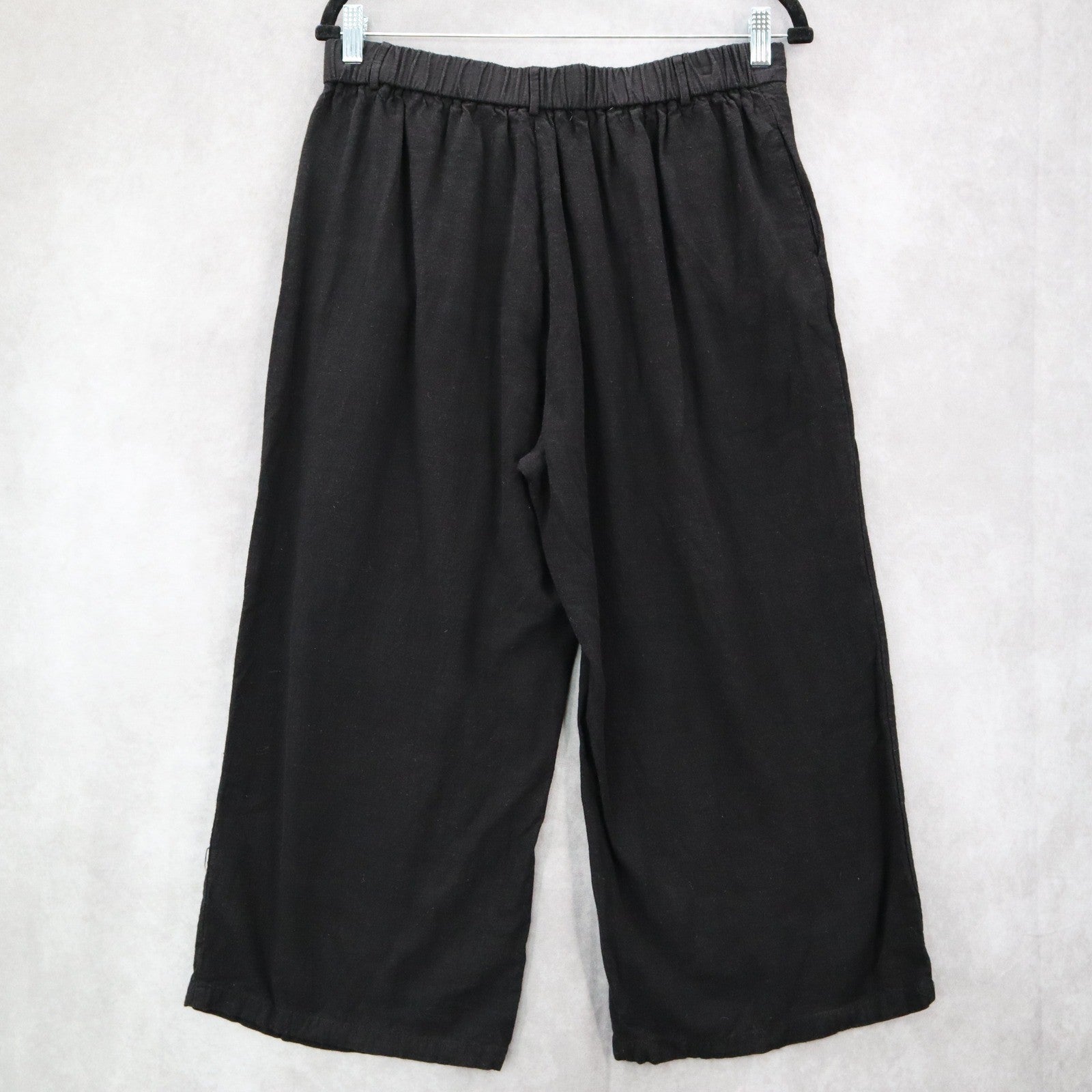 Black Cropped Wide Leg Pleated Belted Preppy Straight Leg Trousers Pant L Large