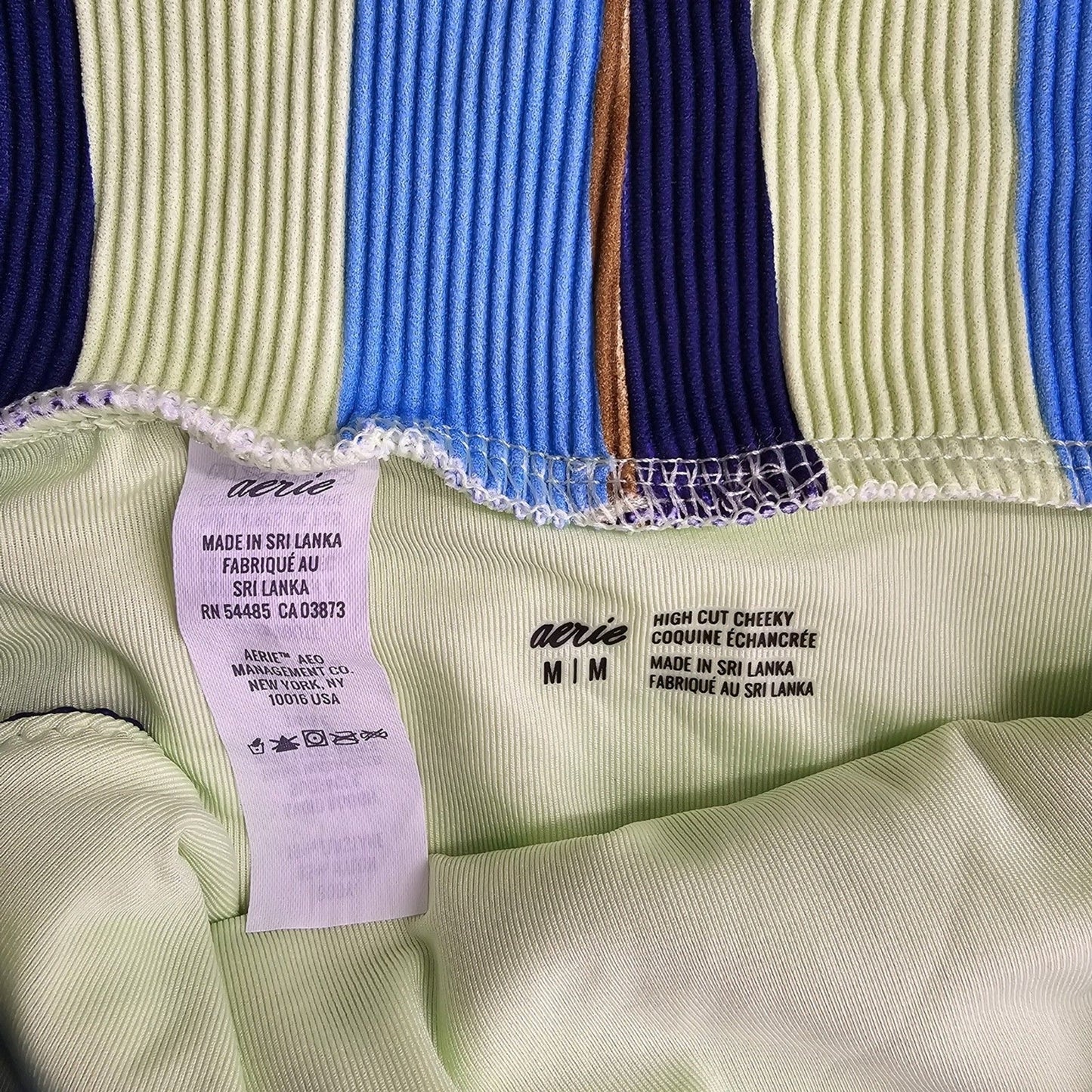 Aerie High Cut Cheeky Bikini Bottom Blue Stripes Size Medium