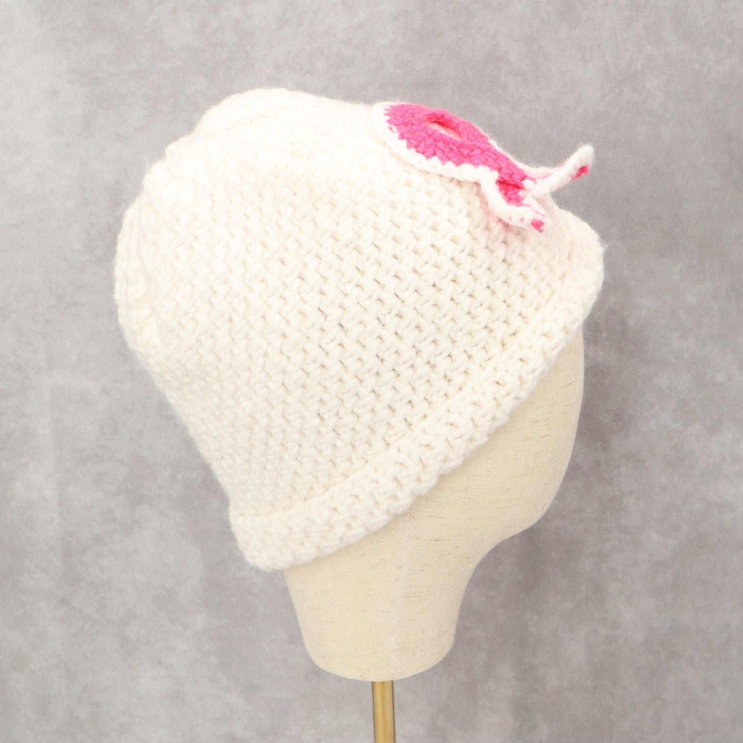 Pink Ribbon Cable Knit Y2K Vintage Breast Cancer Beanie Cap Hat OS