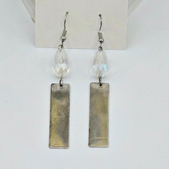 Silver Tarnished Tone Bead Bar Dangle Hook Earrings Fashion Jewelry E25
