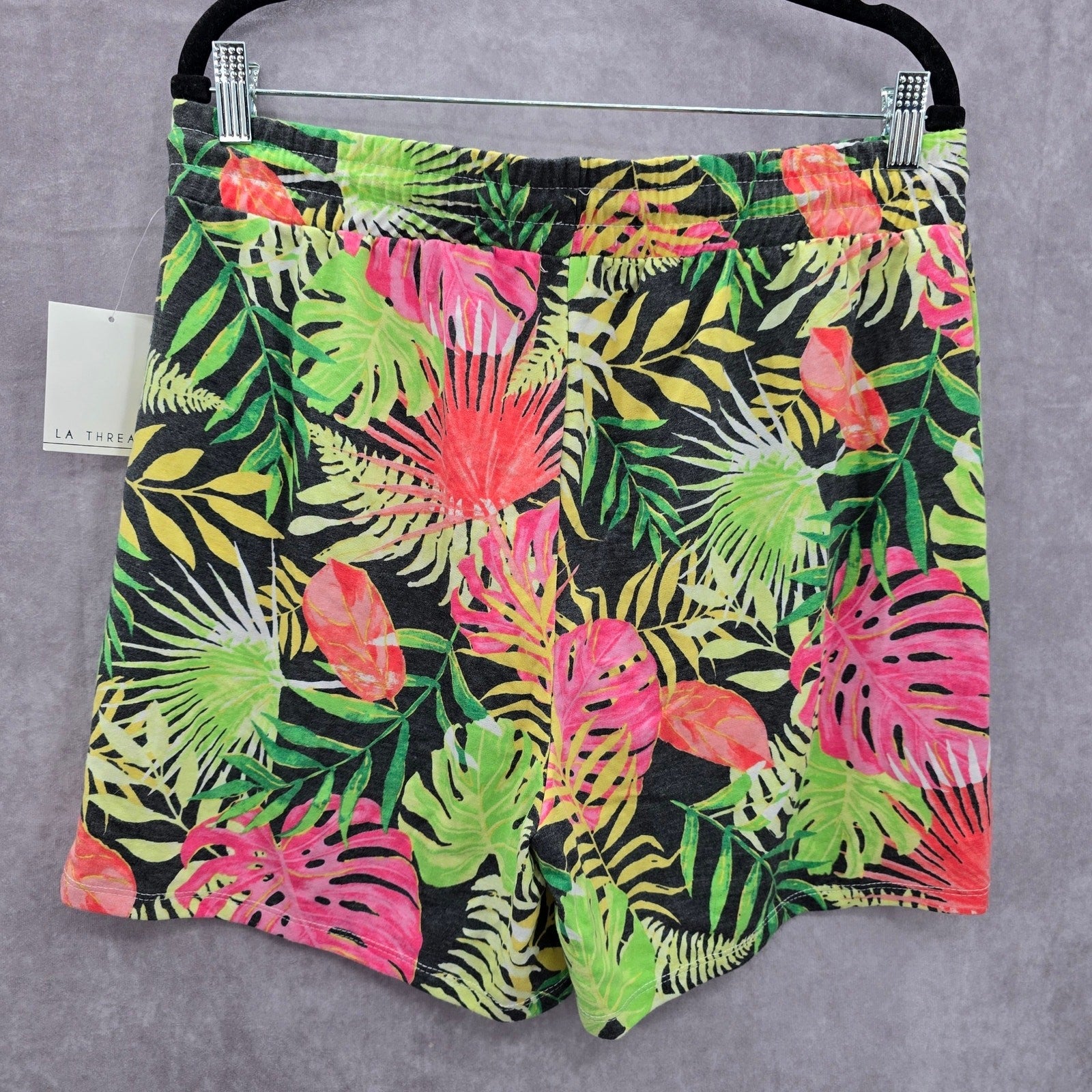 LA Threads Green Tropical Floral Stretch Bottoms Pants Shorts Large