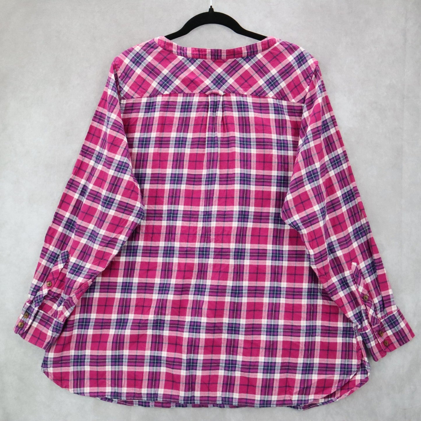 Lands' End Plaid Tunic Shirt Pink Casual Flannel Preppy Long Sleeve Plus 18W
