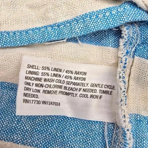 A New Day Blue & White Linen Bungalow Beach Bikini Top Cropped Bra Tank L Large