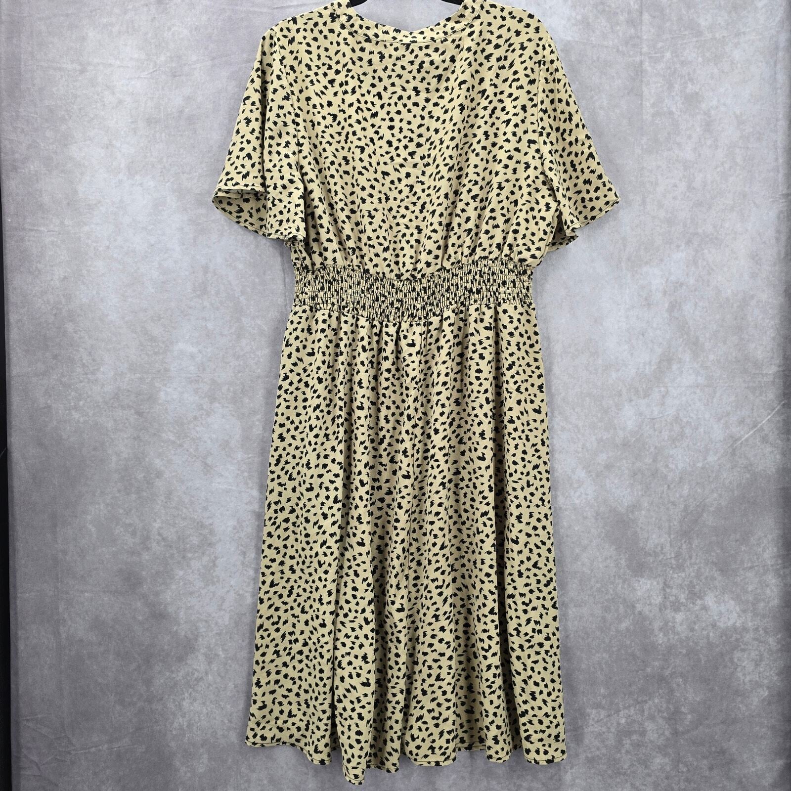 Bloomchic Animal Print Flutter Office Short Sleeve Flowy Flare Midi Dress XL