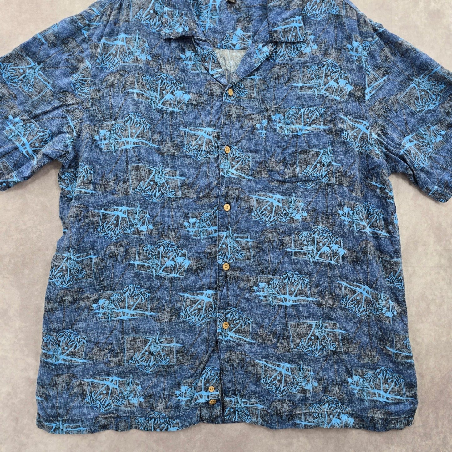 George Blue Beach Palm Tropical Surf Island Relaxed Hawaiian Shirt Large