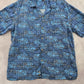 George Blue Beach Palm Tropical Surf Island Relaxed Hawaiian Shirt Large