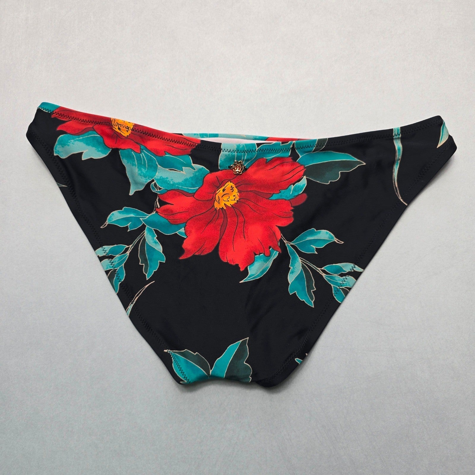 Nanette Lepore Black Floral Swim Beach Cheeky Flirty Boho Bikini Bottom L Large