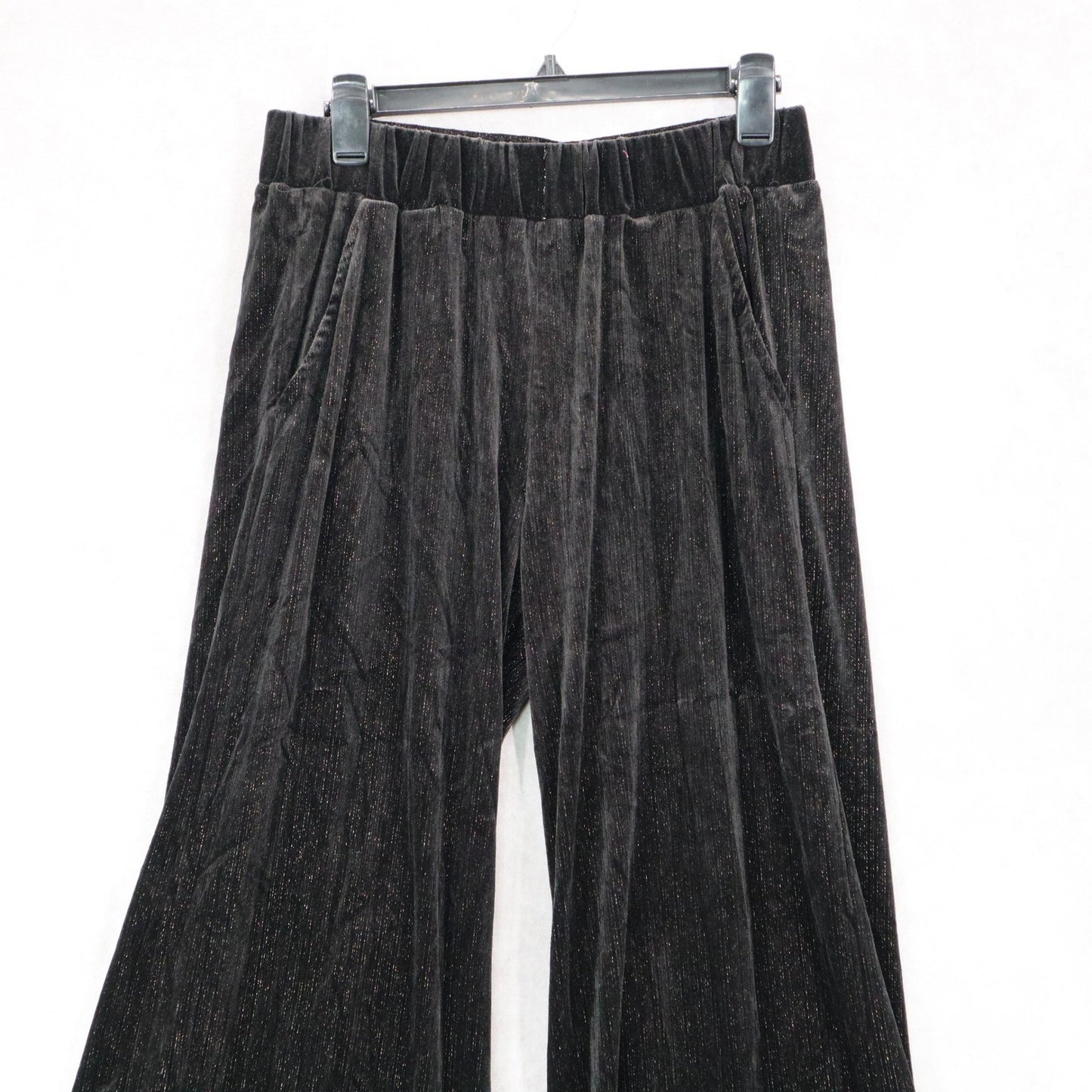 See and Be Seen Black Velvet Wide Leg Pants Glitter Stretch Trousers VTG Medium