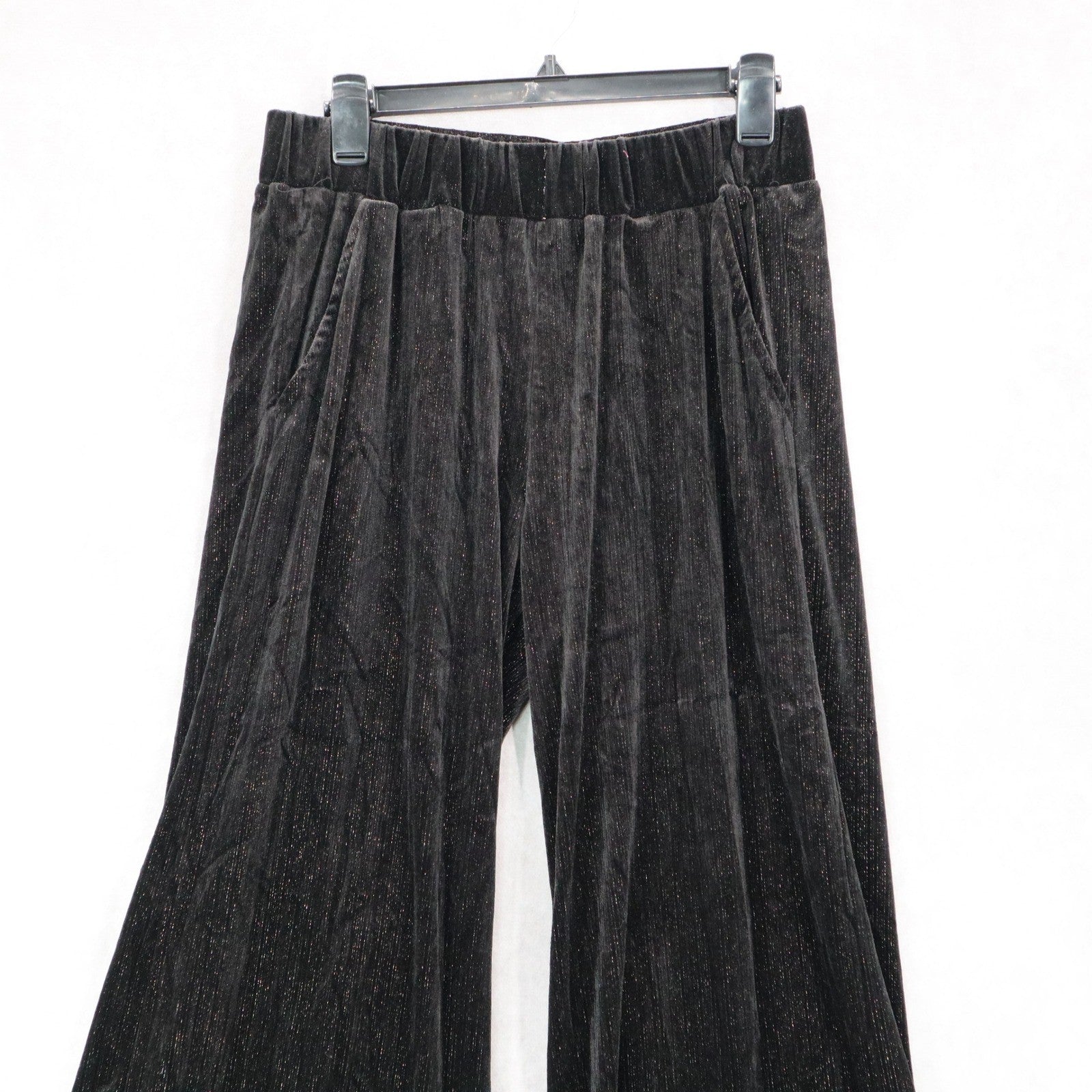 See and Be Seen Black Velvet Wide Leg Pants Glitter Stretch Trousers VTG Medium