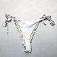 White Flower Ribbed Thong Tie Swim Beach Flirty Boho Bikini Bottom L Large