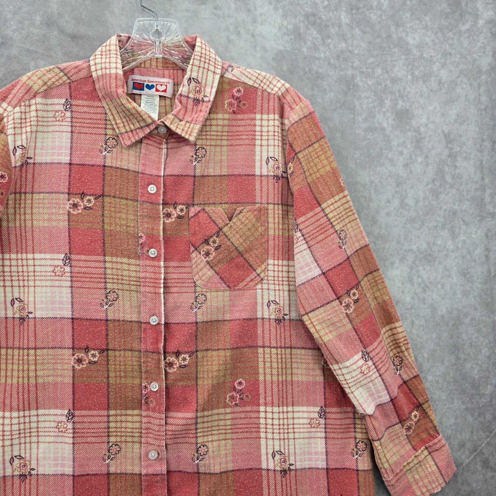 American Sweetheart Pink Plaid Flannel Western Urban 90s Skater Grunge Shirt L