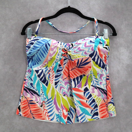 Ocean Avenue White Tropical Leaf Halter Floral Boho Bikini Tankini Top S Small