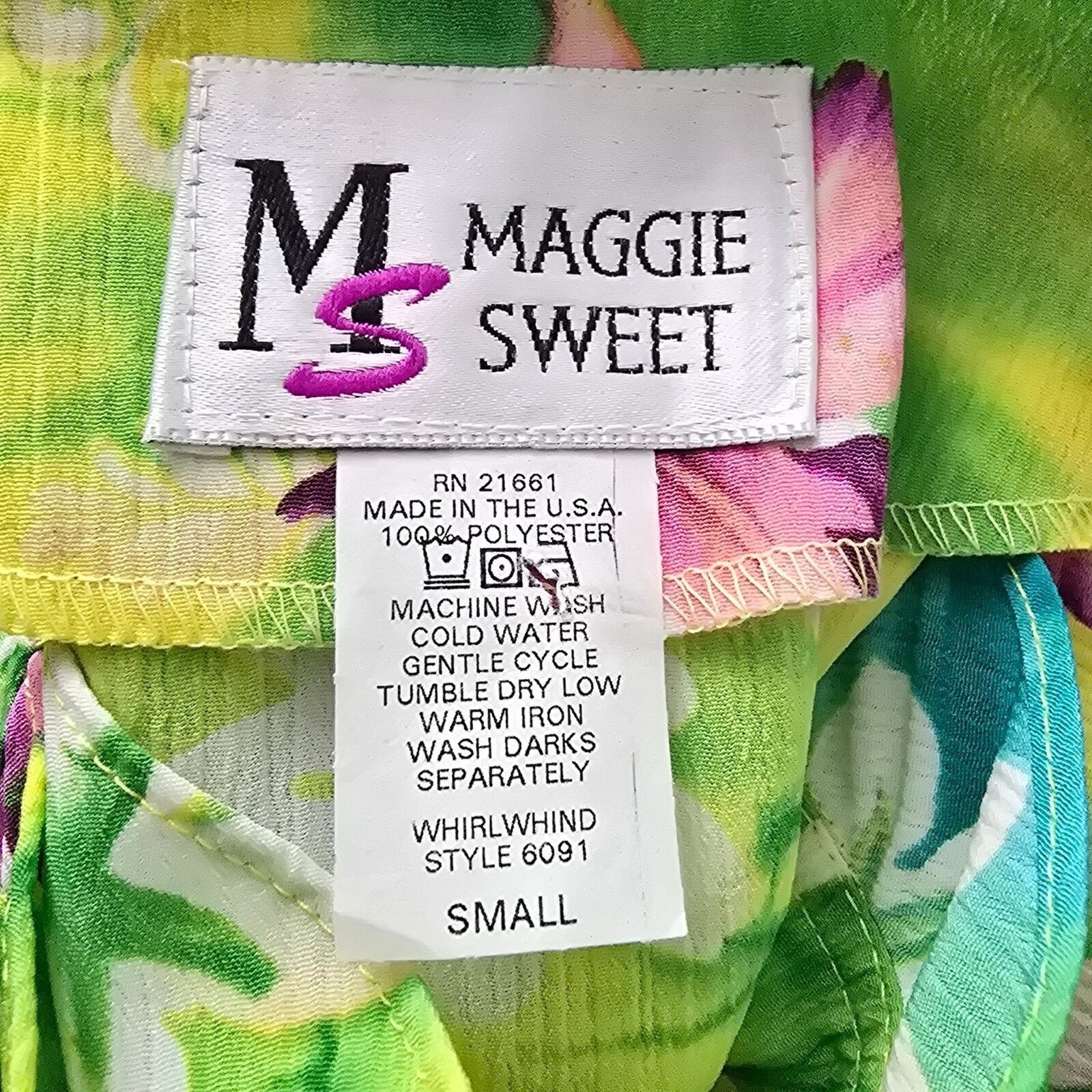 Maggie Sweet Yellow Green Floral Preppy Flirty Sleeveless Blouse Top S Small