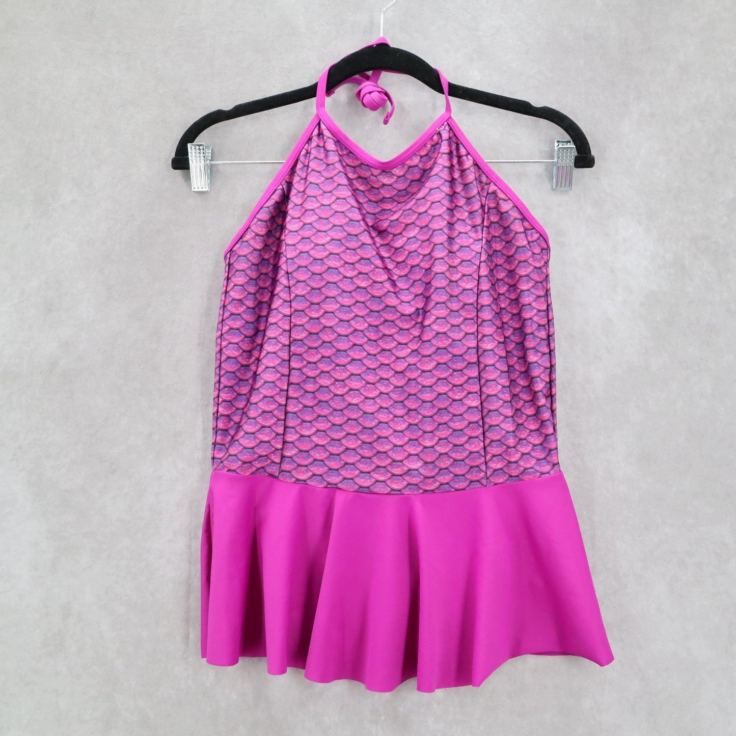 Fin Fun Mermaidens Purple Mermaid Ruffle Halter Tie Padded Bra Tankini Top Small
