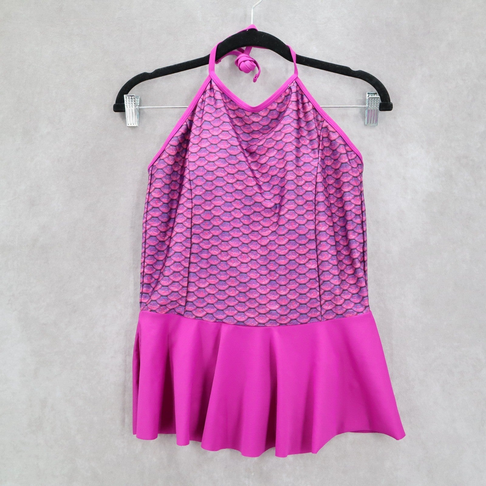 Fin Fun Mermaidens Purple Mermaid Ruffle Halter Tie Padded Bra Tankini Top Small