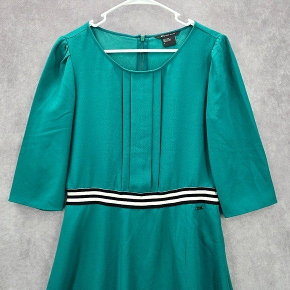 Armani Exchange Green Flare Knee Length Stripe Preppy Classic Dress 10 Medium
