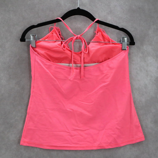 Pink Fringe Boho Halter Tie Bikini Tankini Beach Flirty Swim Top S Small