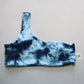 Blue Tie Dye One Shoulder Swim Sports Bra Hippie Bralette Bikini Top L Large