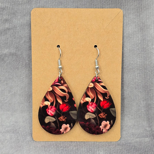 Black Teardrop Floral Hook Handmade Earring JB1E8