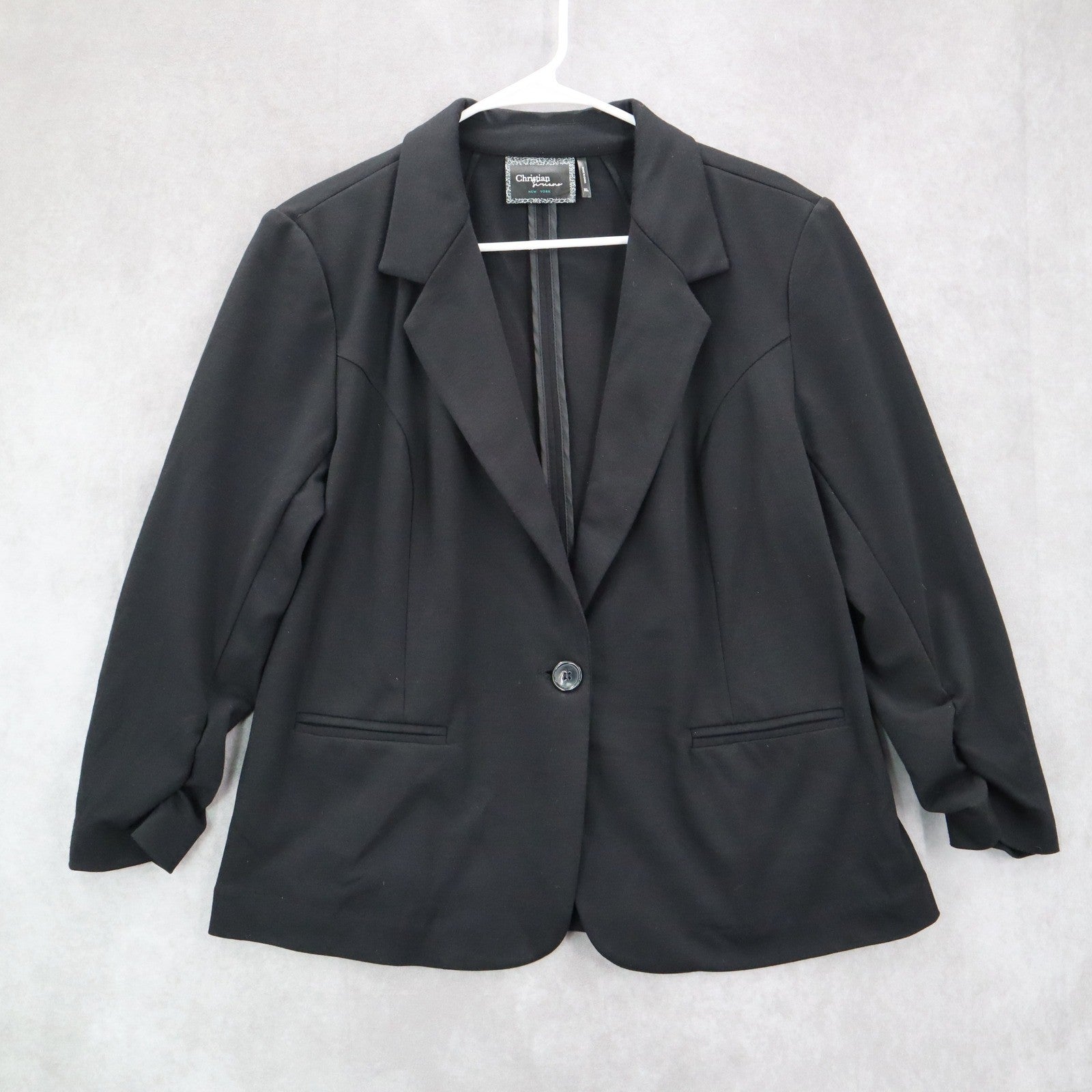 Christian Siriano Black Ruche Sleeves Notch Suit Coat Jacket Blazer Extra Large