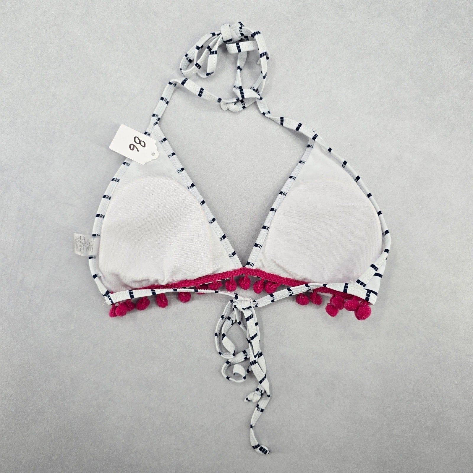 White Stripe Boho Pink Halter Tie Swim Sports Bra Beach Bikini Top M Medium