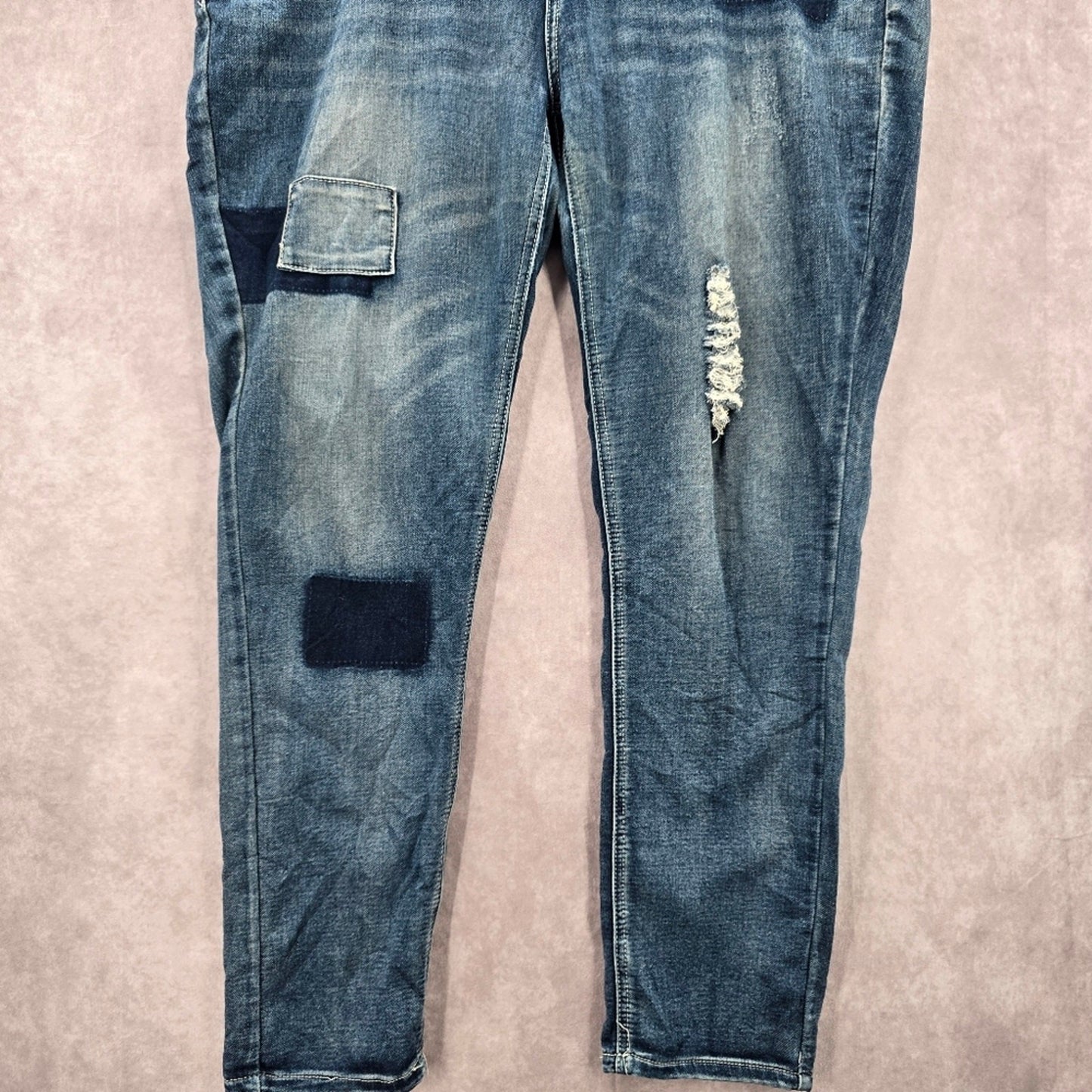 Almost Famous Blue Patch Stretch Skinny Tapered Denim Jeans 18