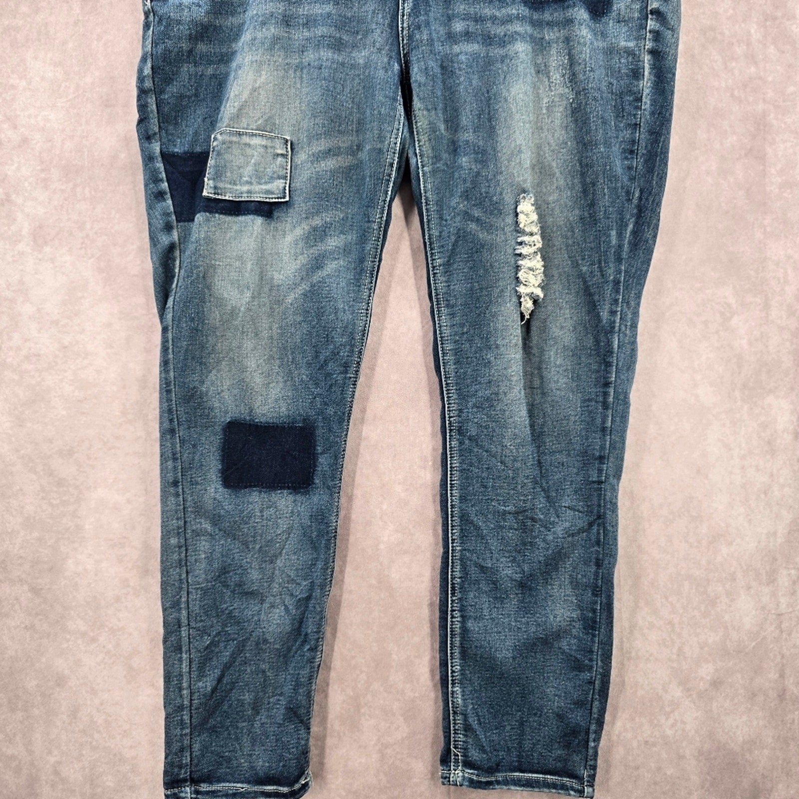 Almost Famous Blue Patch Stretch Skinny Tapered Denim Jeans 18