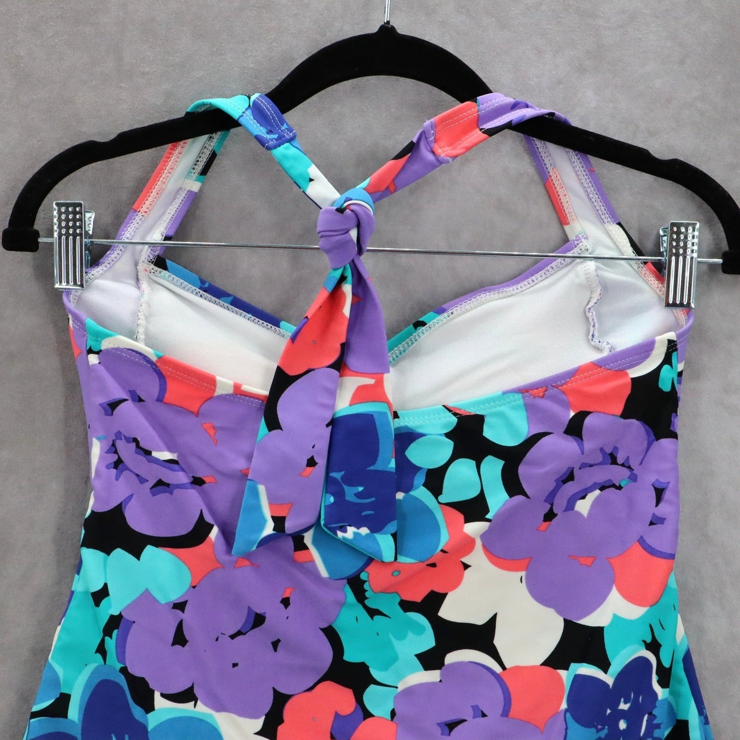 Catalina Purple Floral Halter Tie Padded Bikini Tankini Beach Boho Top S Small