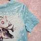 Blue Reindeer Moose Christmas Holoday Festive Print Tshirt Top Small
