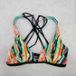 Blue Crisscross Boho Multi Color Swim Sports Bra Beach Bikini Top M Medium
