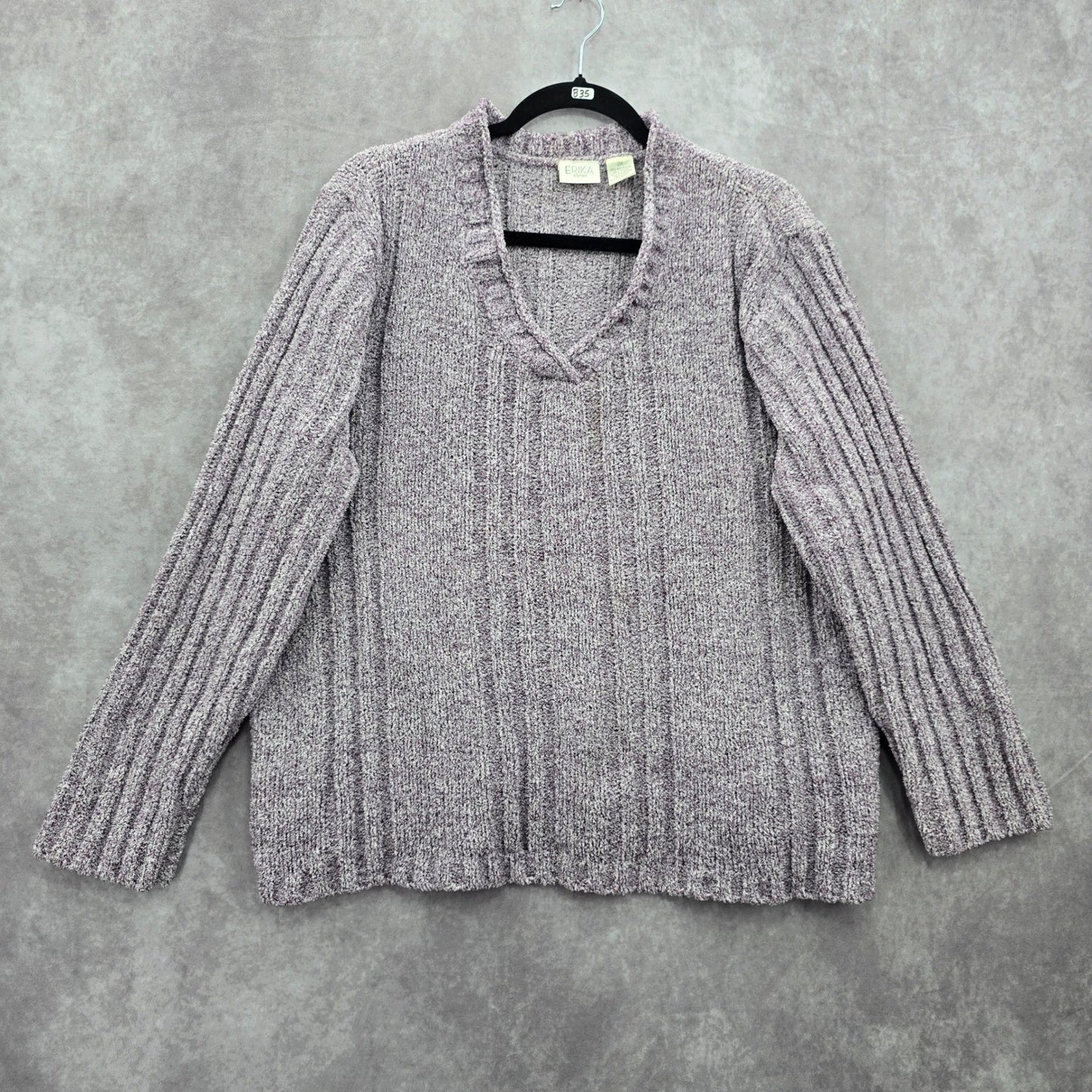 Erika Purple Chunky Oversized Ribbed Pullover Soft Y2K Chenille Sweater Plus 2X