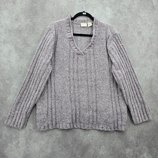Erika Purple Chunky Oversized Ribbed Pullover Soft Y2K Chenille Sweater Plus 2X