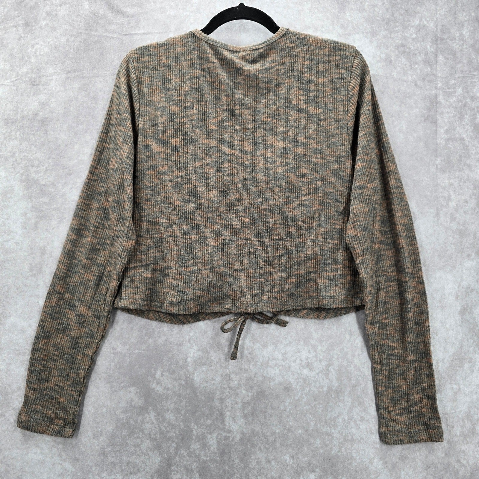 Wild Fable Brown Knit Crop Drawstring Split Long Sleeve Cozy Top NWT Extra Large
