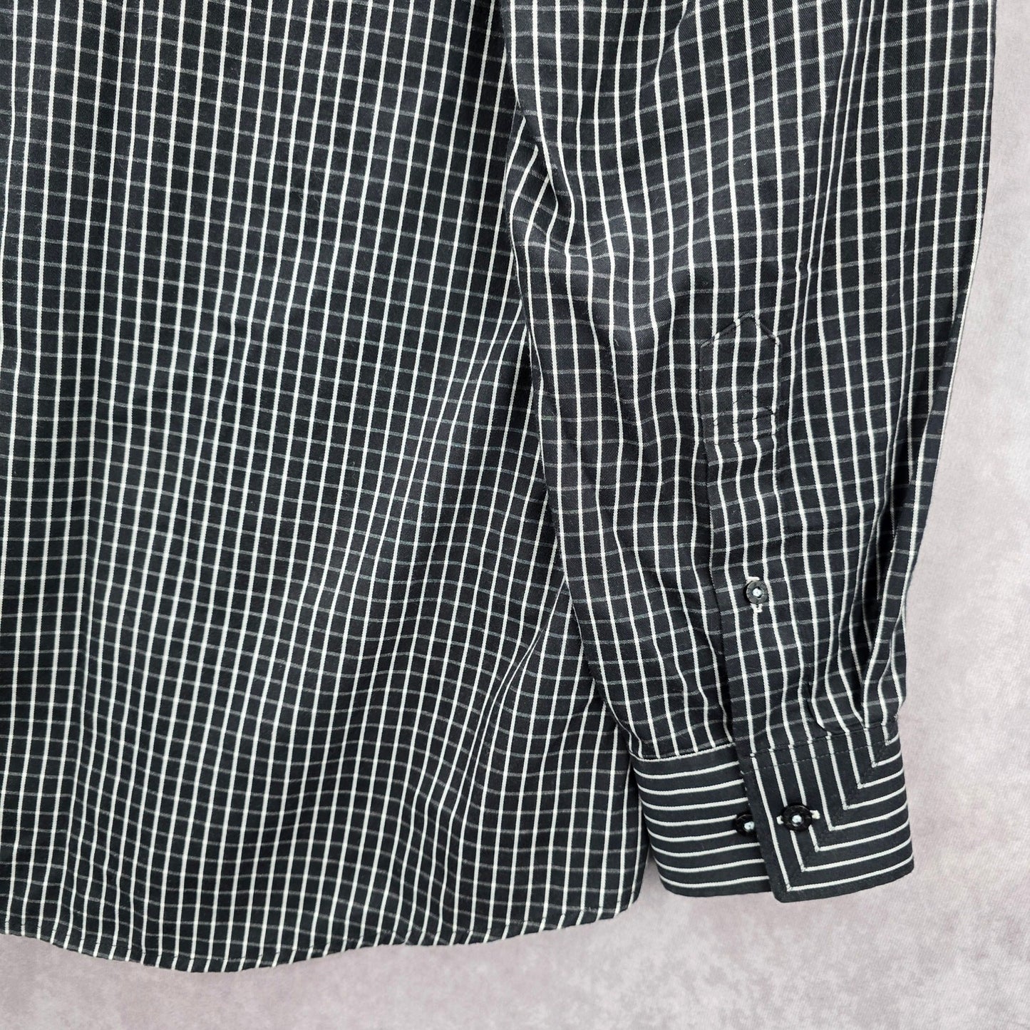 Cats Eye Black Stripe Button Down Long Sleeve Work Casual Dress Shirt Mens L