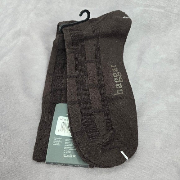 Haggar Brown Chocolate Weave Logo Print Mens Dress Socks Shoe Sise 6-12.5