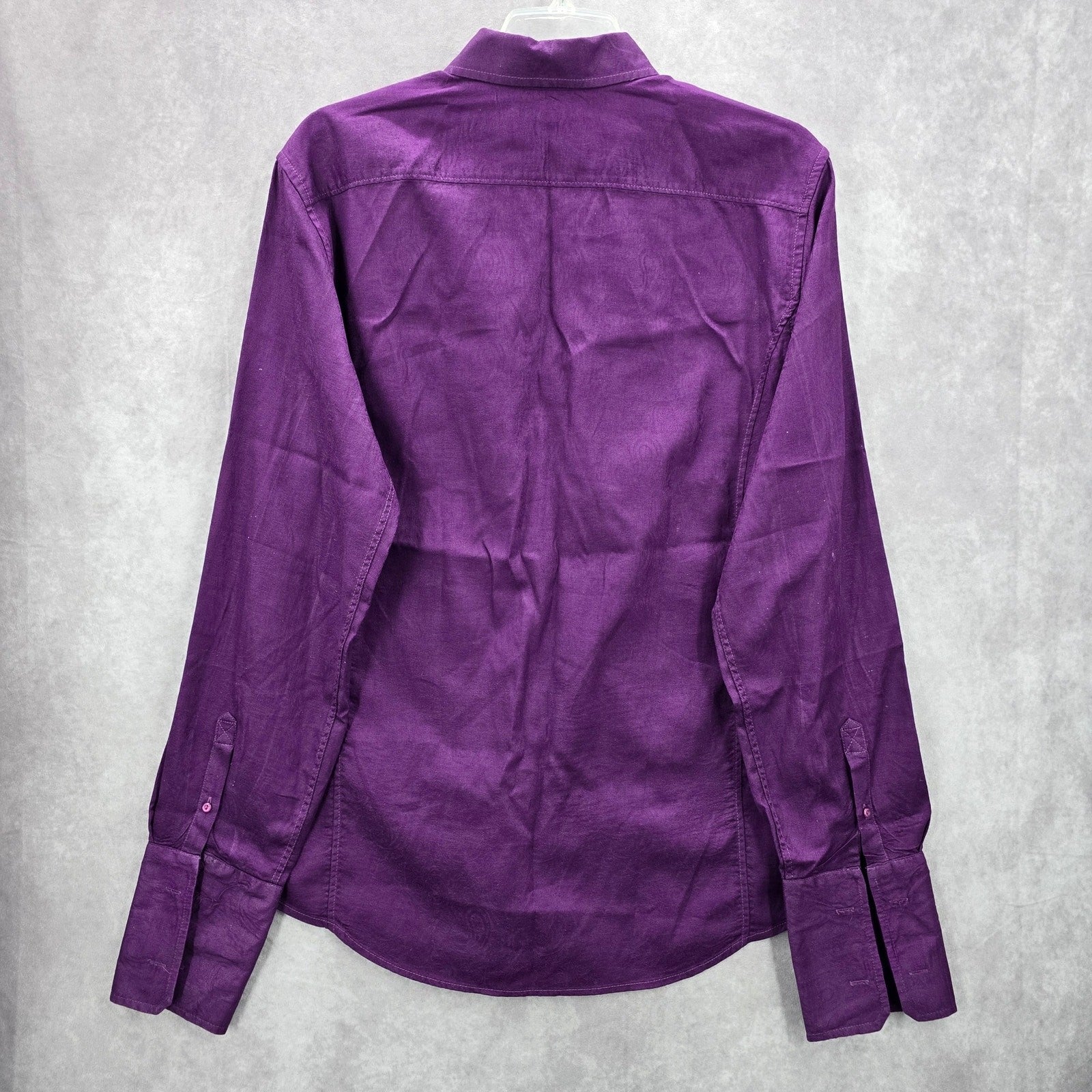 G By Guess Purple Paisley Button Down Long Sleeve Cotton Cuff Dress Shirt XL