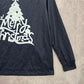 Cutematchy Navy Blue Merry Christmas Tree Print Y2K VTG Long Sleeve Top Medium