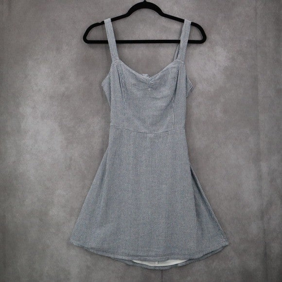 Hollister Blue Stripe Fit Flare Cutout Nautical Beach Tie Preppy Dress Small S