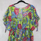 Boho Floral Swirl Sheer Festival Beach VTG Colorful Tunic Cover Up Dress L Large
