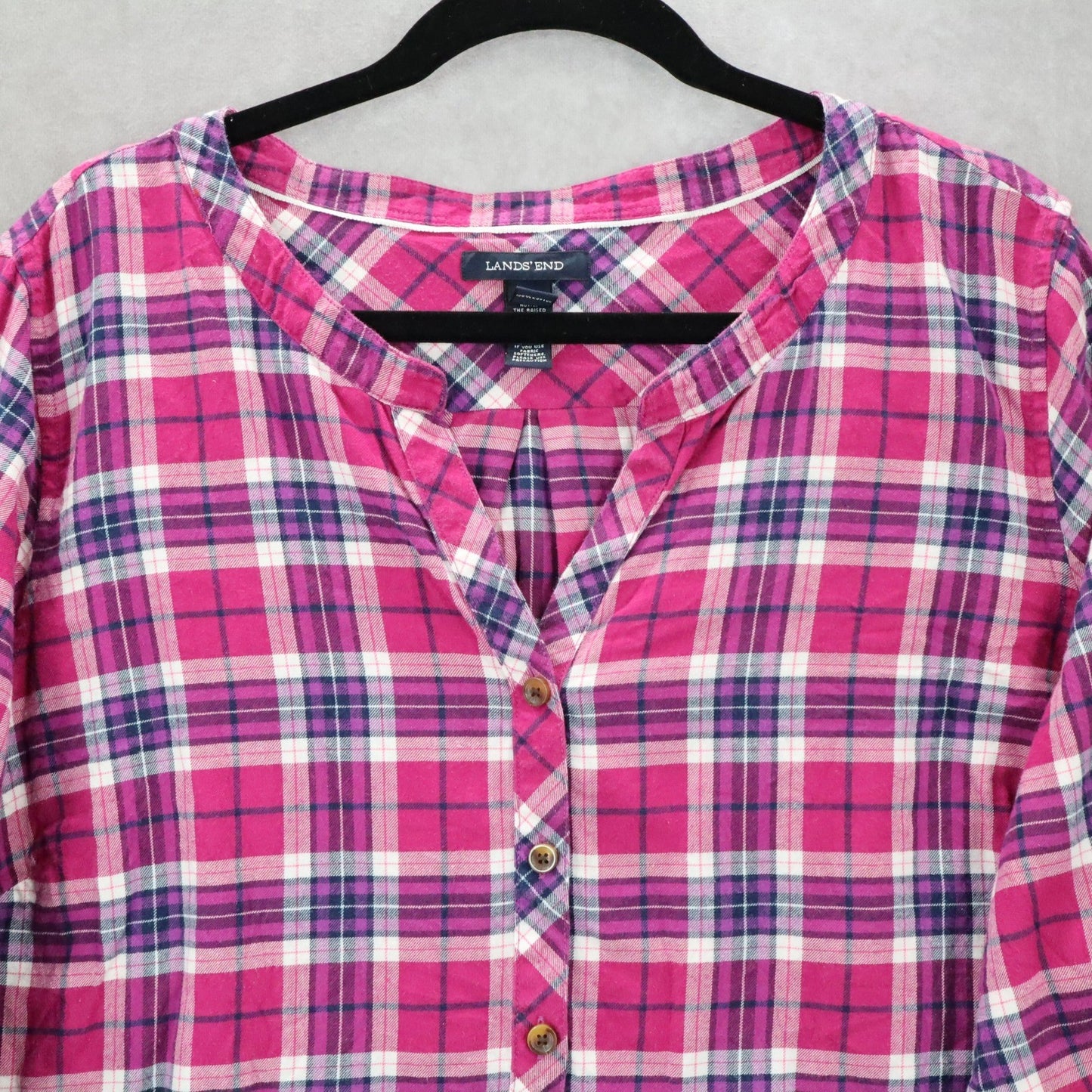 Lands' End Plaid Tunic Shirt Pink Casual Flannel Preppy Long Sleeve Plus 18W