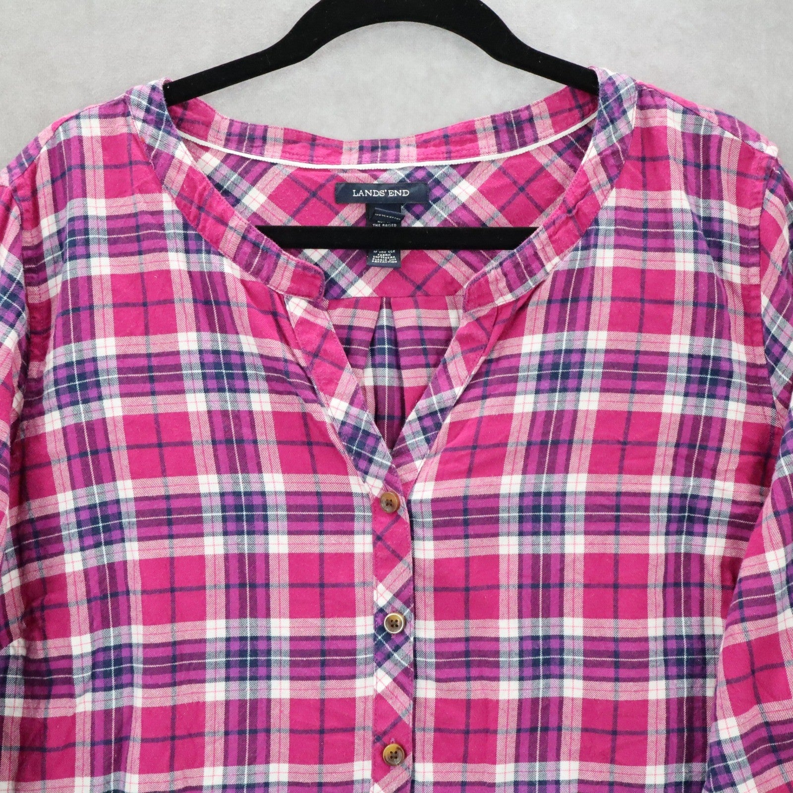 Lands' End Plaid Tunic Shirt Pink Casual Flannel Preppy Long Sleeve Plus 18W