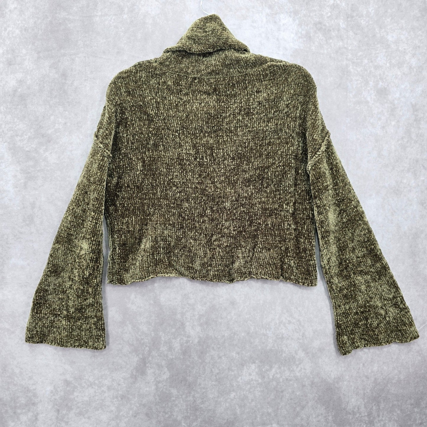 Charlotte Ruse Green Turtleneck Crop Chenille Flare Sleeve Y2K VTG Sweater Small